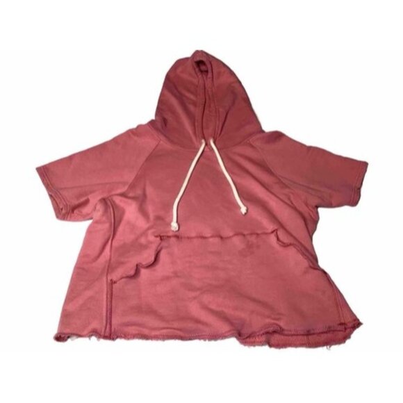 Pact Tops - Pact Hoodie Pink Short Sleeve Cropped Large Kangaroo Pocket Organic Cotton READ